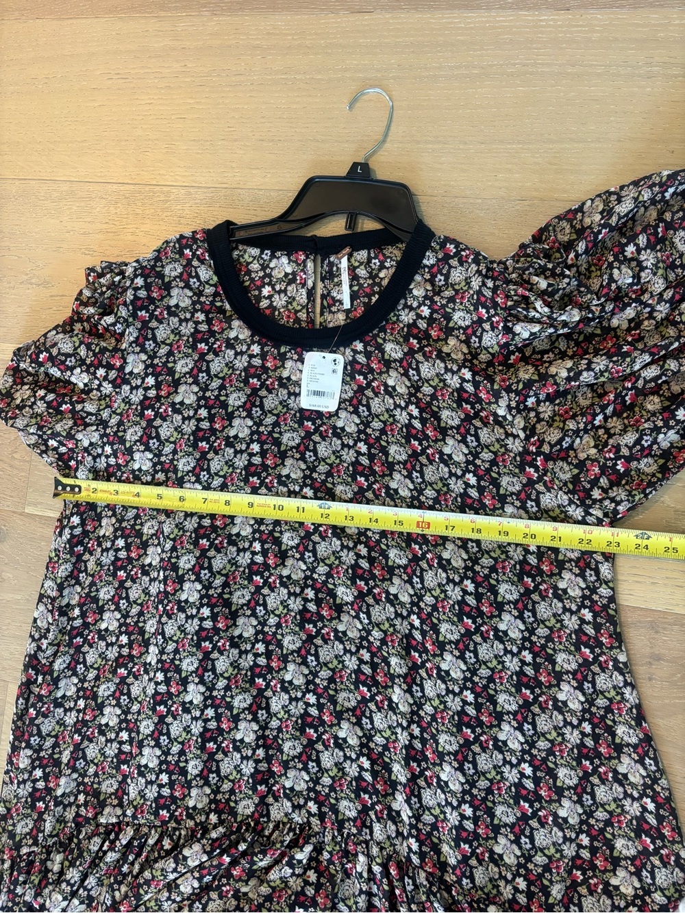 Free People Courtside Crush Maxi Dress Large Black Combo NWT floral sleeves Boho - Picture 11 of 12